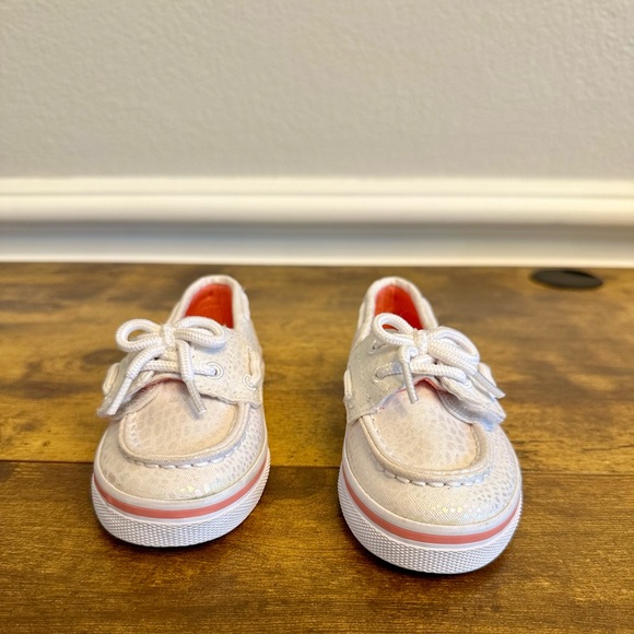 Sperry Sea Bright White Sparkle Girl's Boat Shoes Size 8 toddler NWOT - Picture 2 of 6